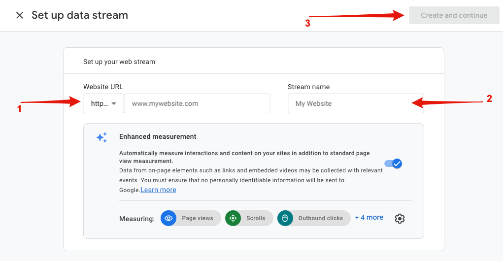 Google Analytics - Create Data Stream