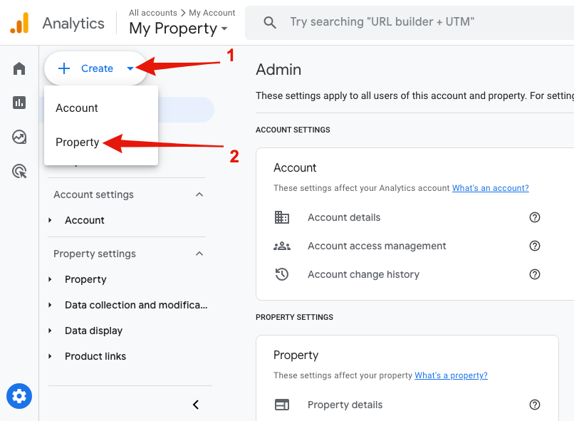 Google Analytics - Create Property