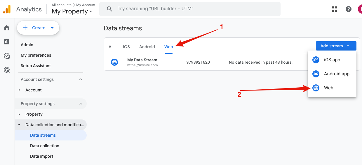 Google Analytics - Create Web Data Stream