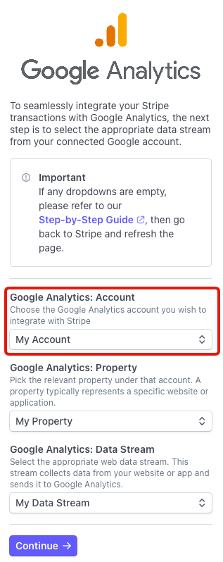 Paytics: Select Google Analytics Account