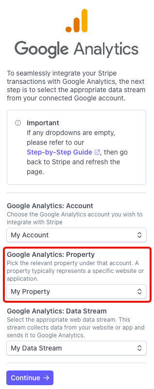 Paytics: Select GA4 Account Property