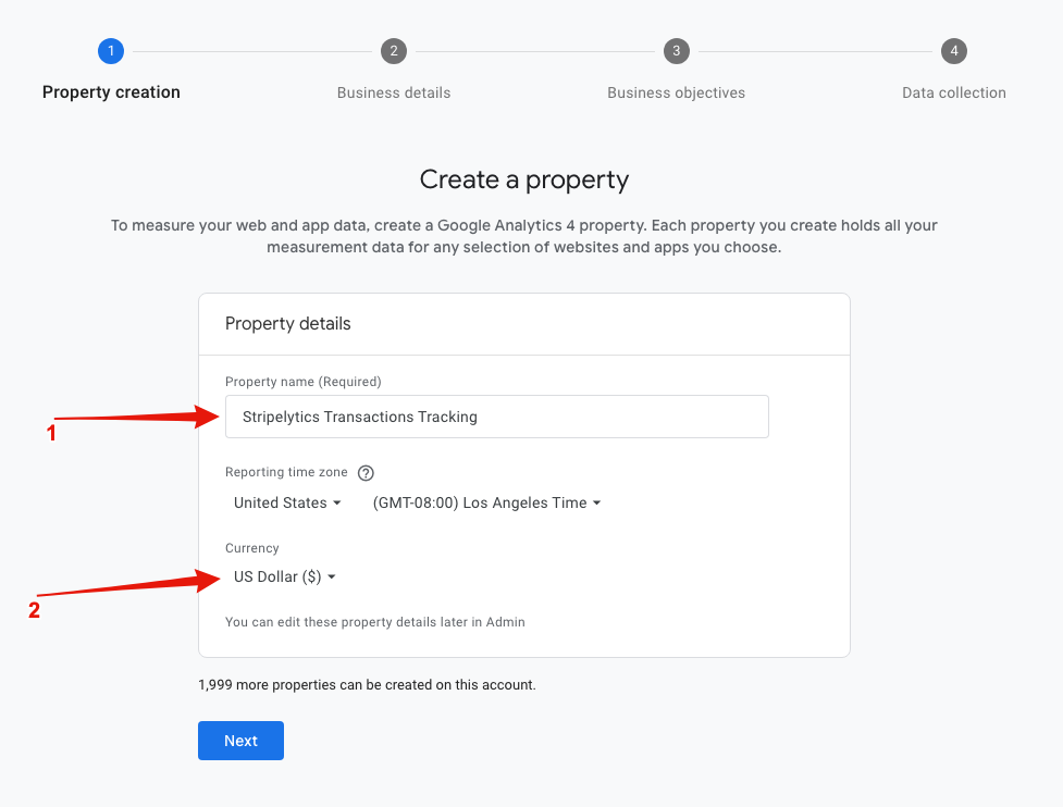 Google Analytics - Create Property